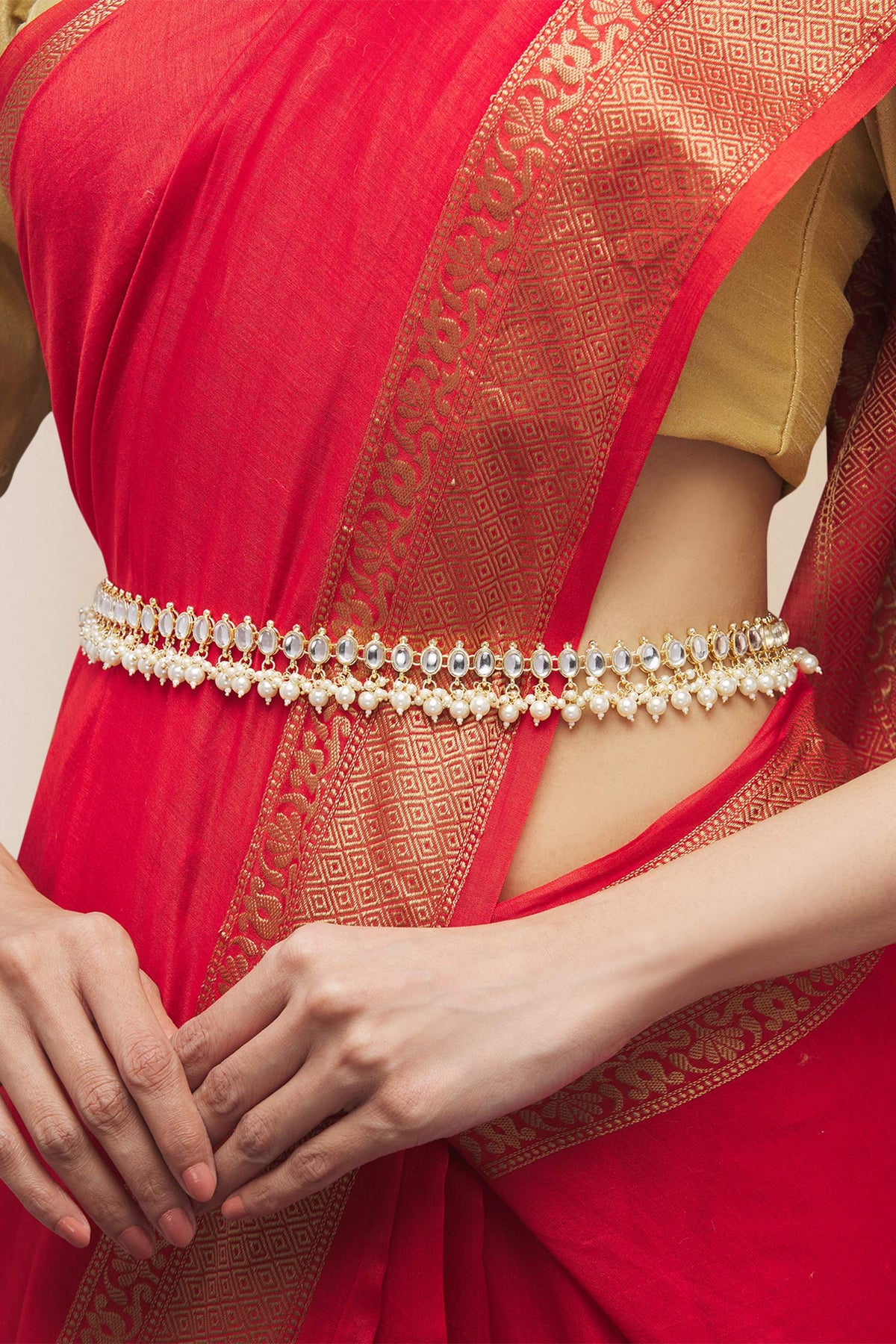 Gold Kundan & Pearl Kamarband 