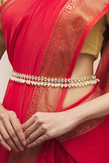 Gold Kundan & Pearl Kamarband 