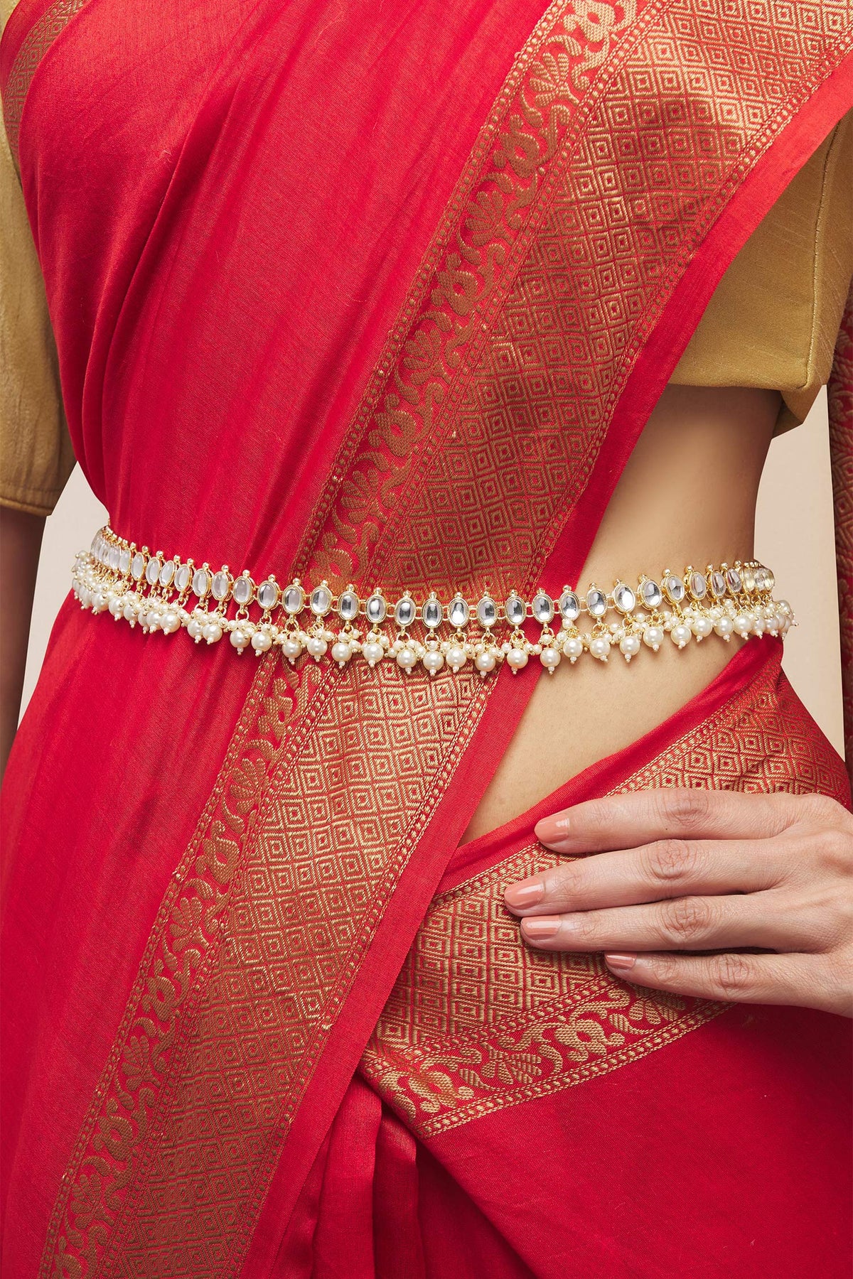 Gold Kundan & Pearl Kamarband 