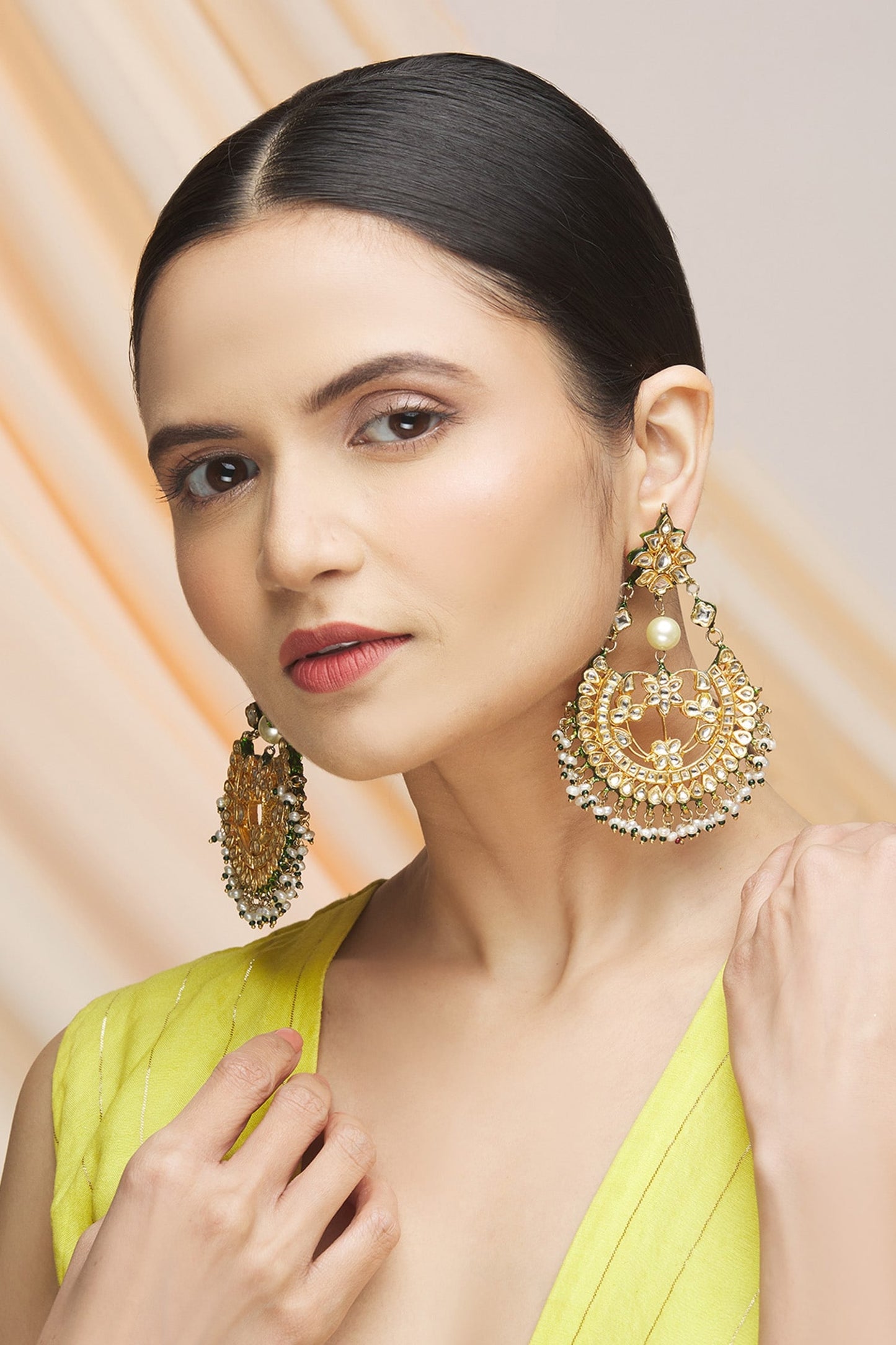 Kundan Bead Drop Chandbalis 