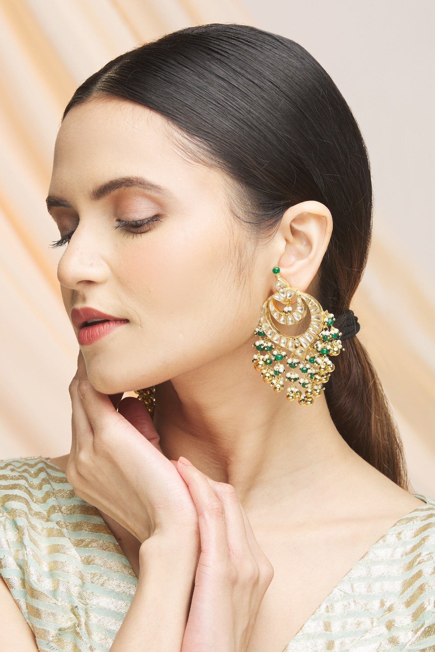 Kundan Bead Drop Chandbalis 