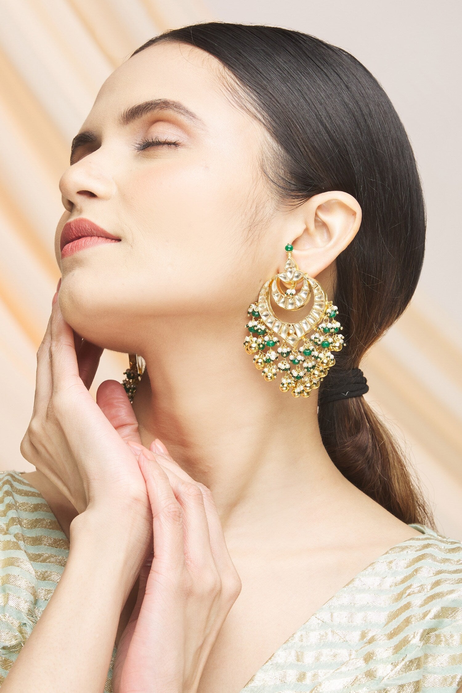 Kundan Bead Drop Chandbalis 