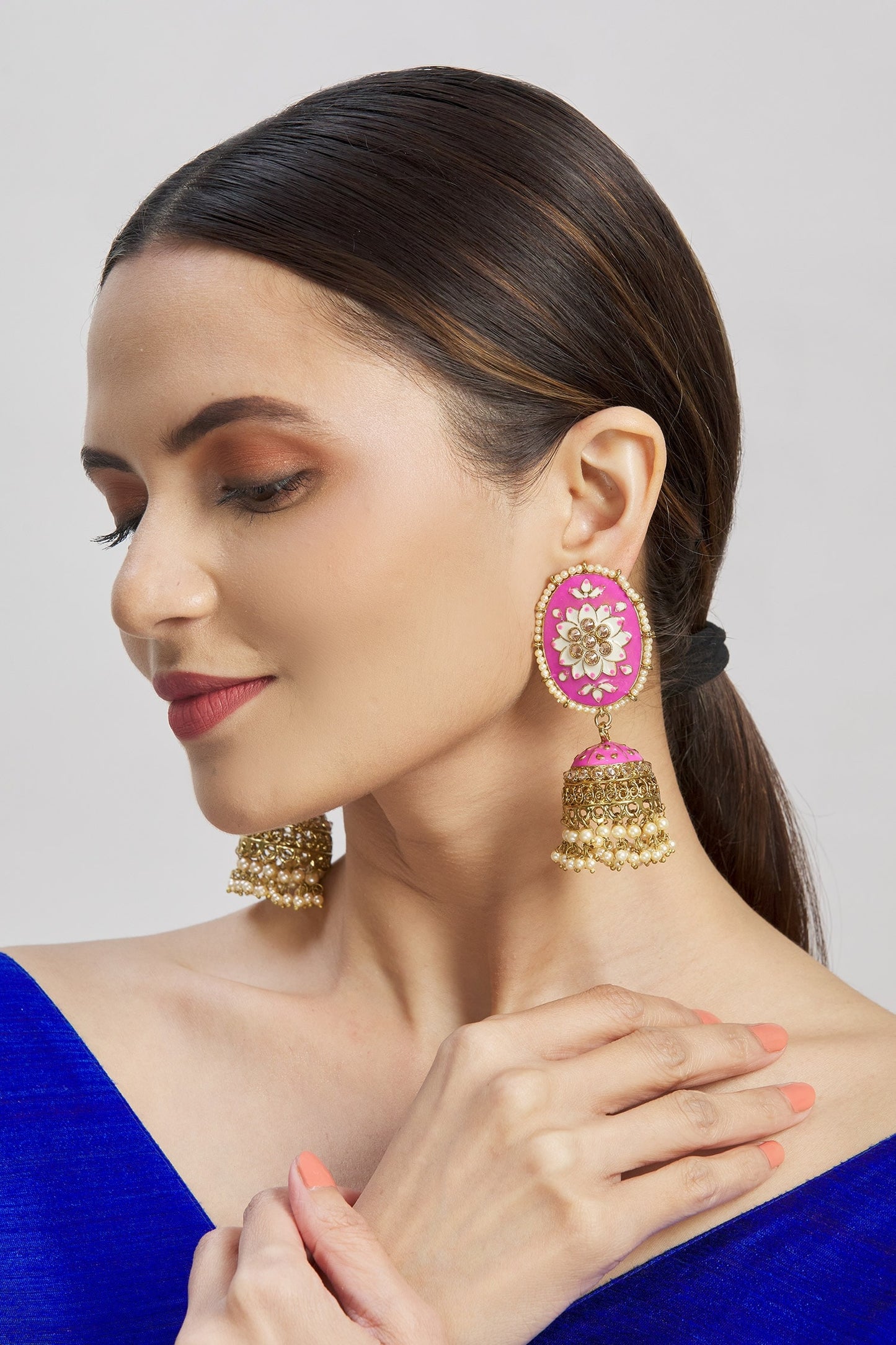 Oval Top Meenakari Jhumkas 