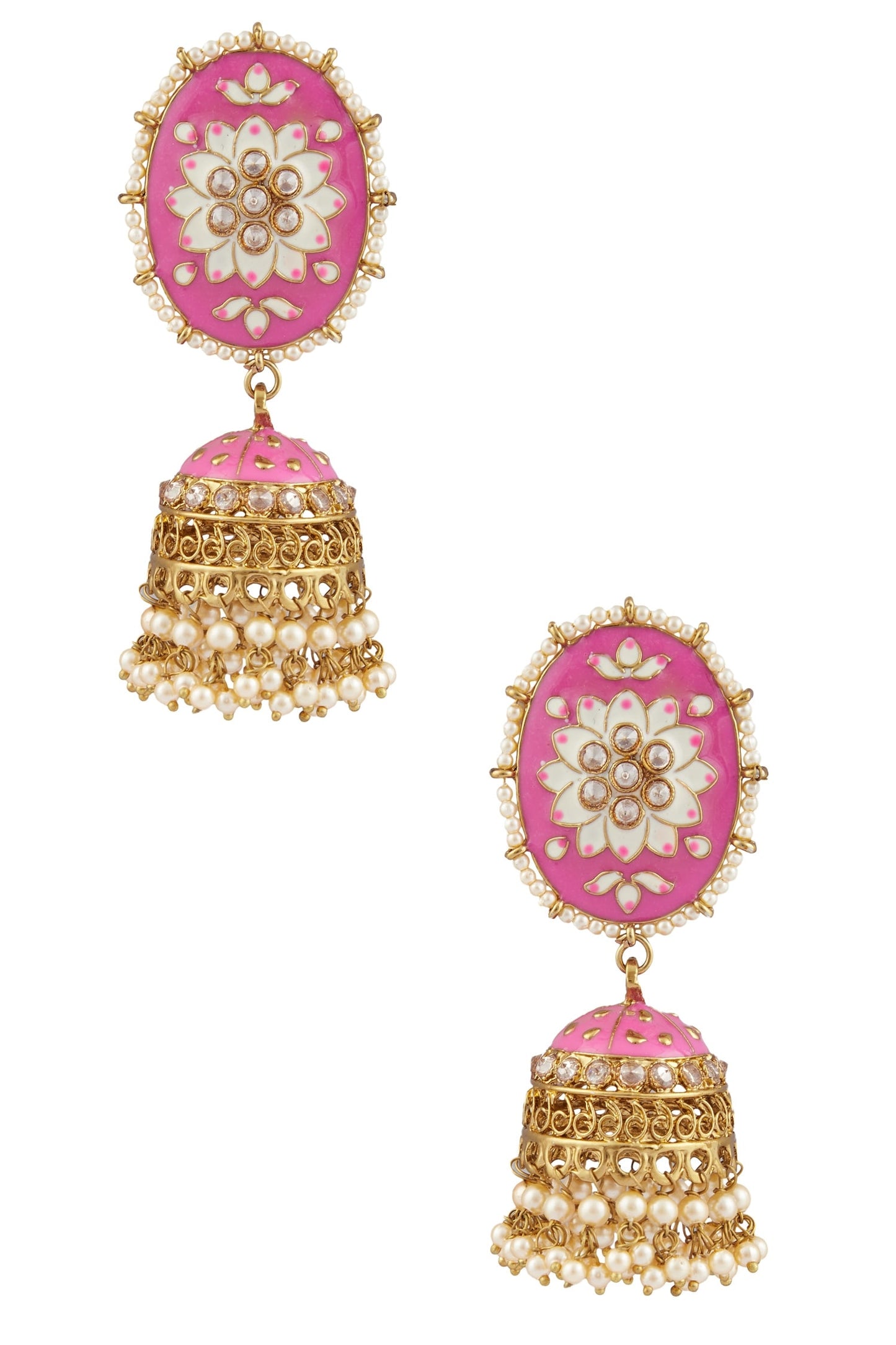 Oval Top Meenakari Jhumkas 