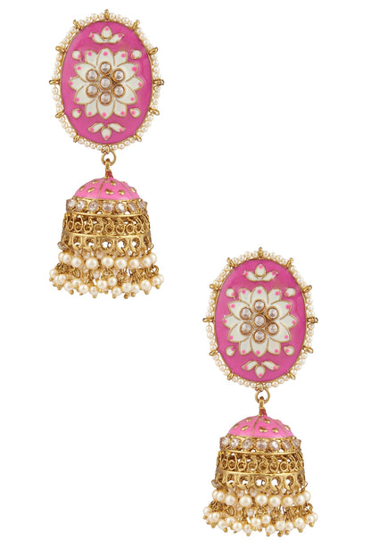 Oval Top Meenakari Jhumkas 