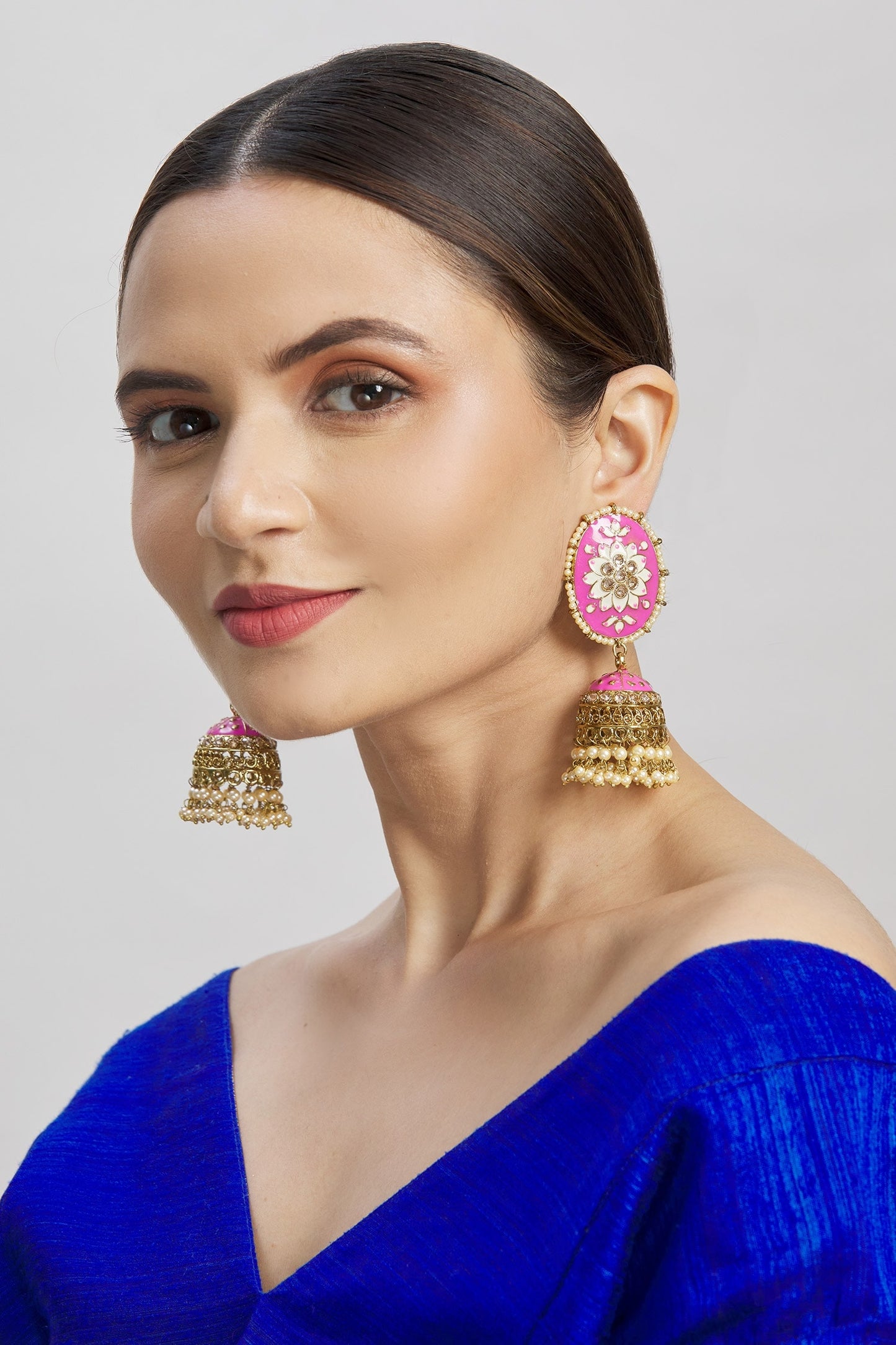 Oval Top Meenakari Jhumkas 