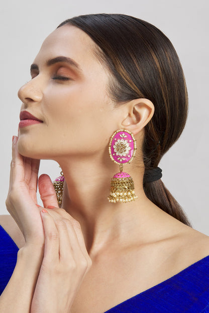Oval Top Meenakari Jhumkas 
