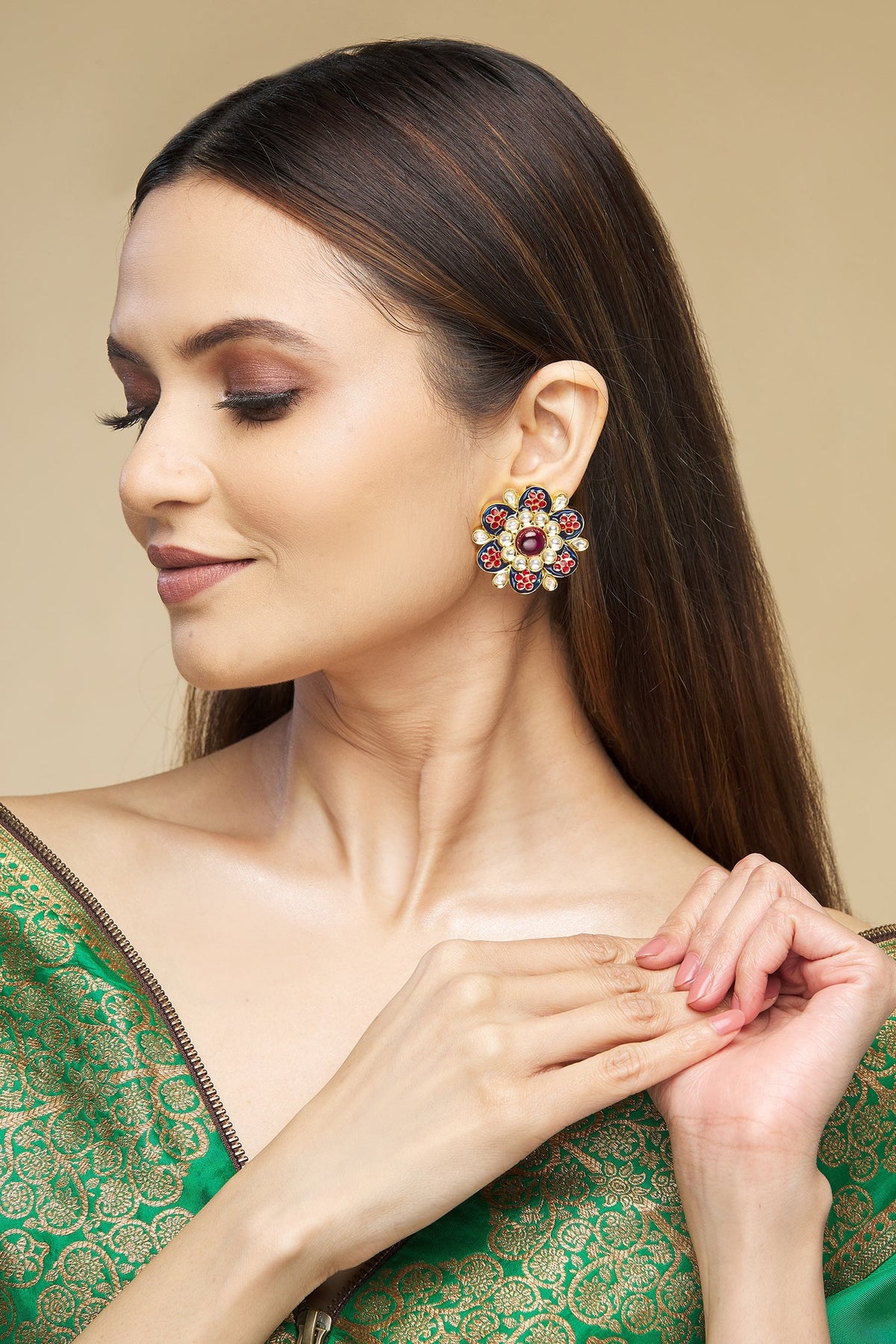 Meenakari Floral Kundan Studs 