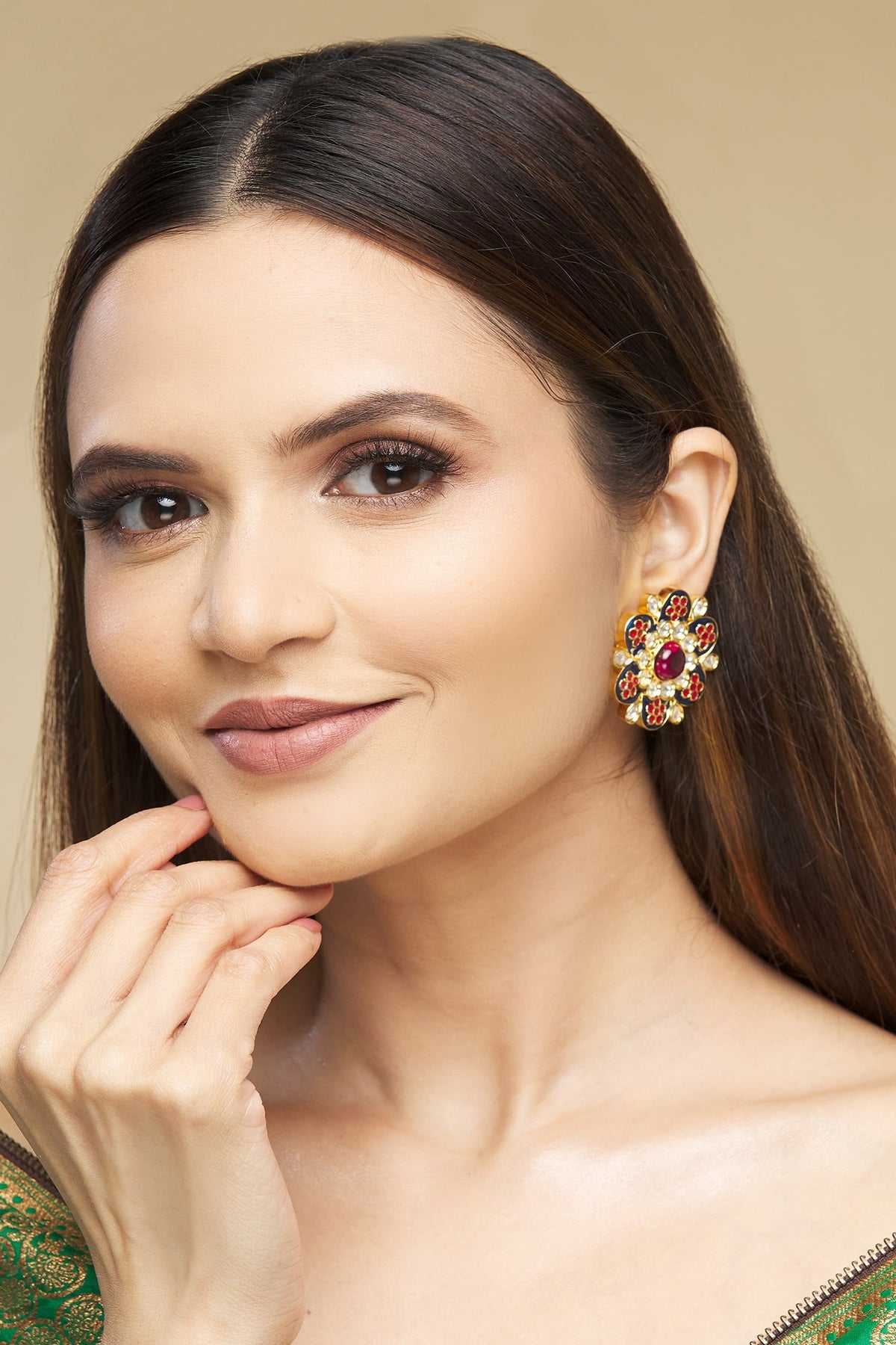 Meenakari Floral Kundan Studs 