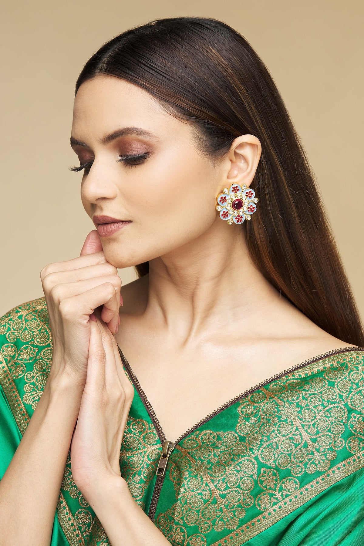 Meenakari Floral Kundan Studs 