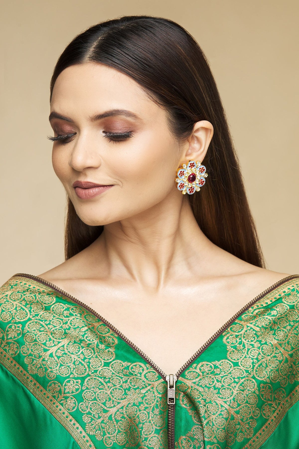 Meenakari Floral Kundan Studs 