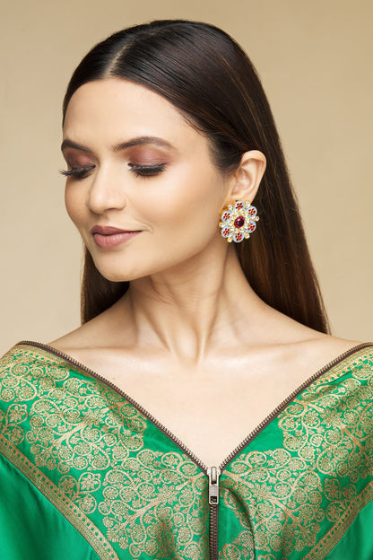 Meenakari Floral Kundan Studs 