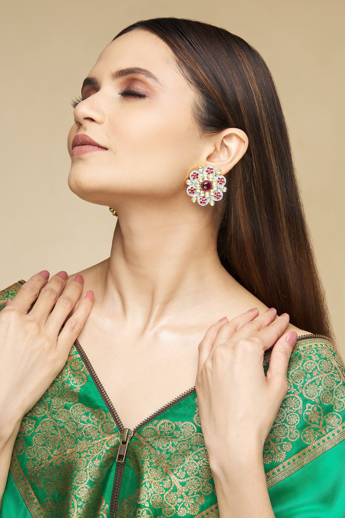 Meenakari Floral Kundan Studs 