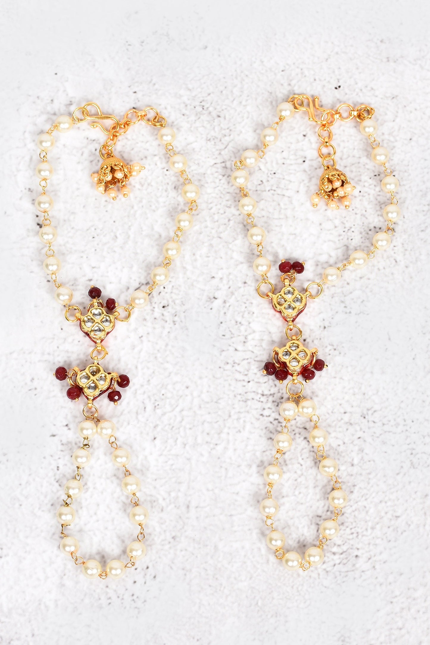 Pearl Kundan Hathphool Set 