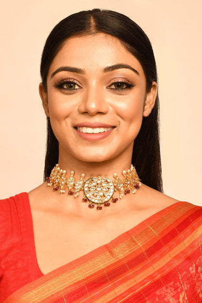 Crescent Moon Kundan Pearl Choker 