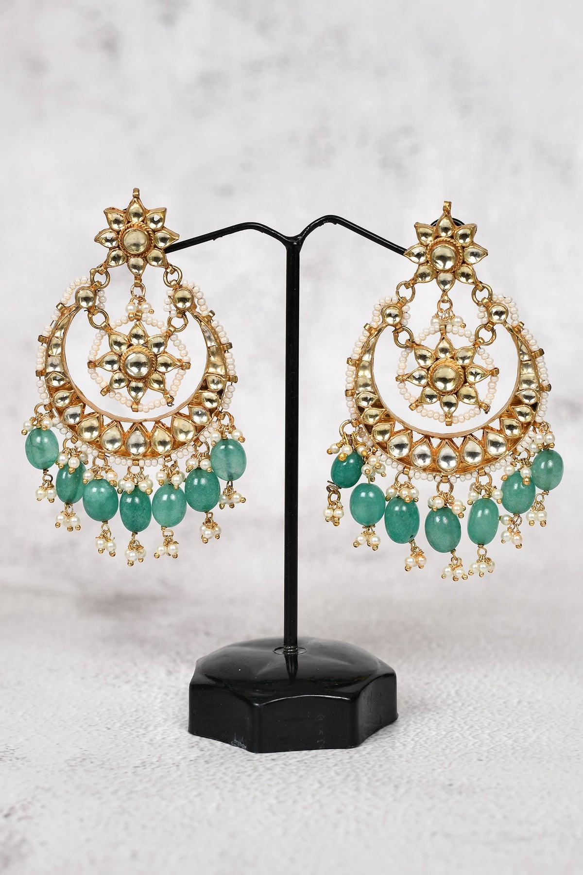 Floral Kundan Chandbalis 