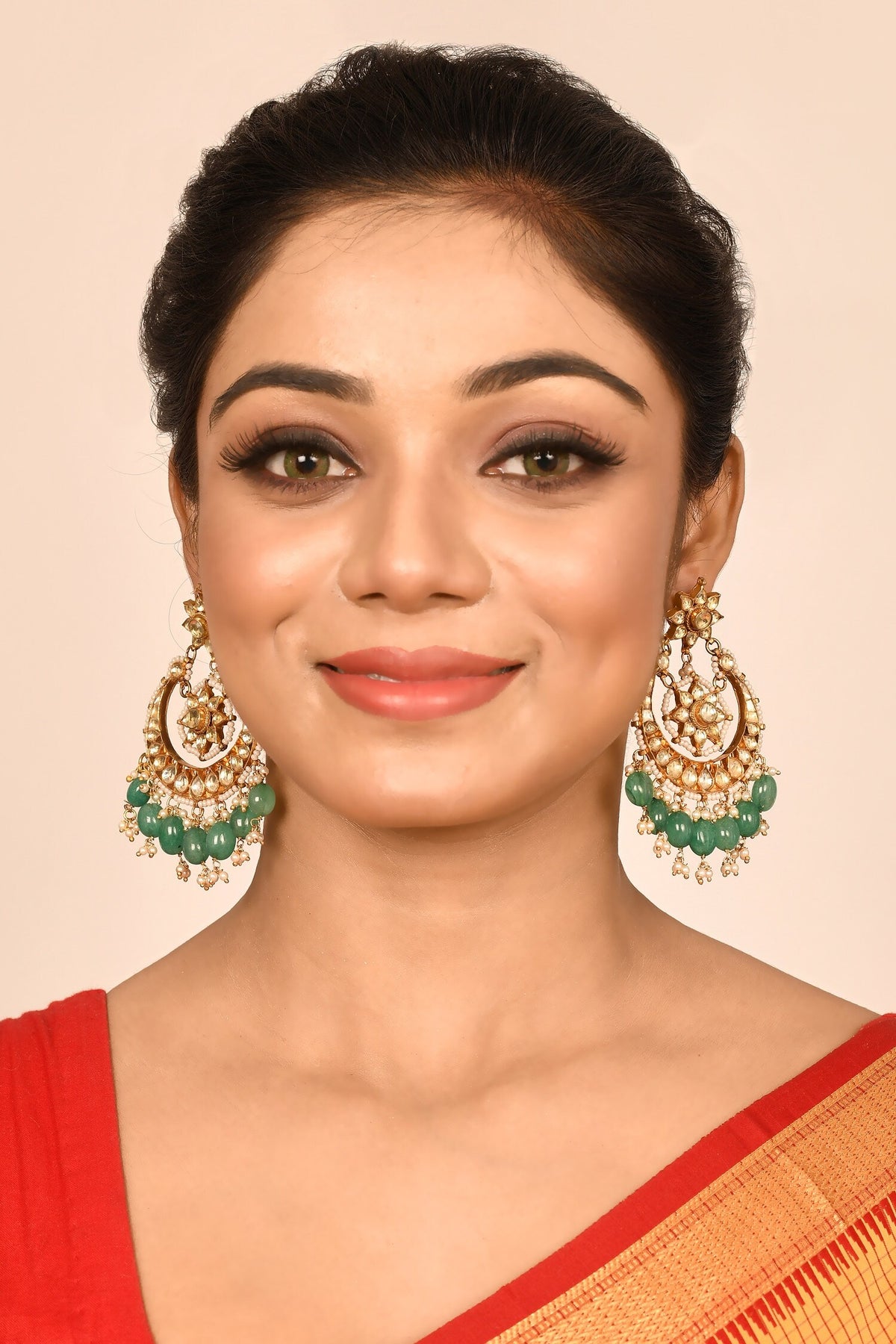 Floral Kundan Chandbalis 