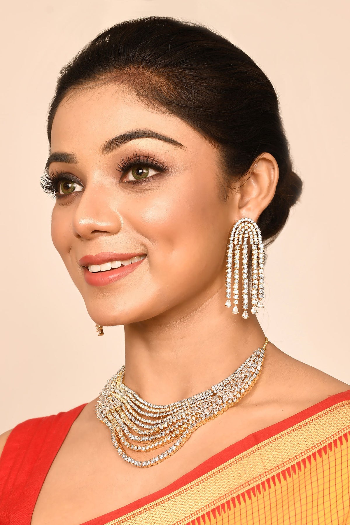 Floral Diamond Layered Necklace Set 