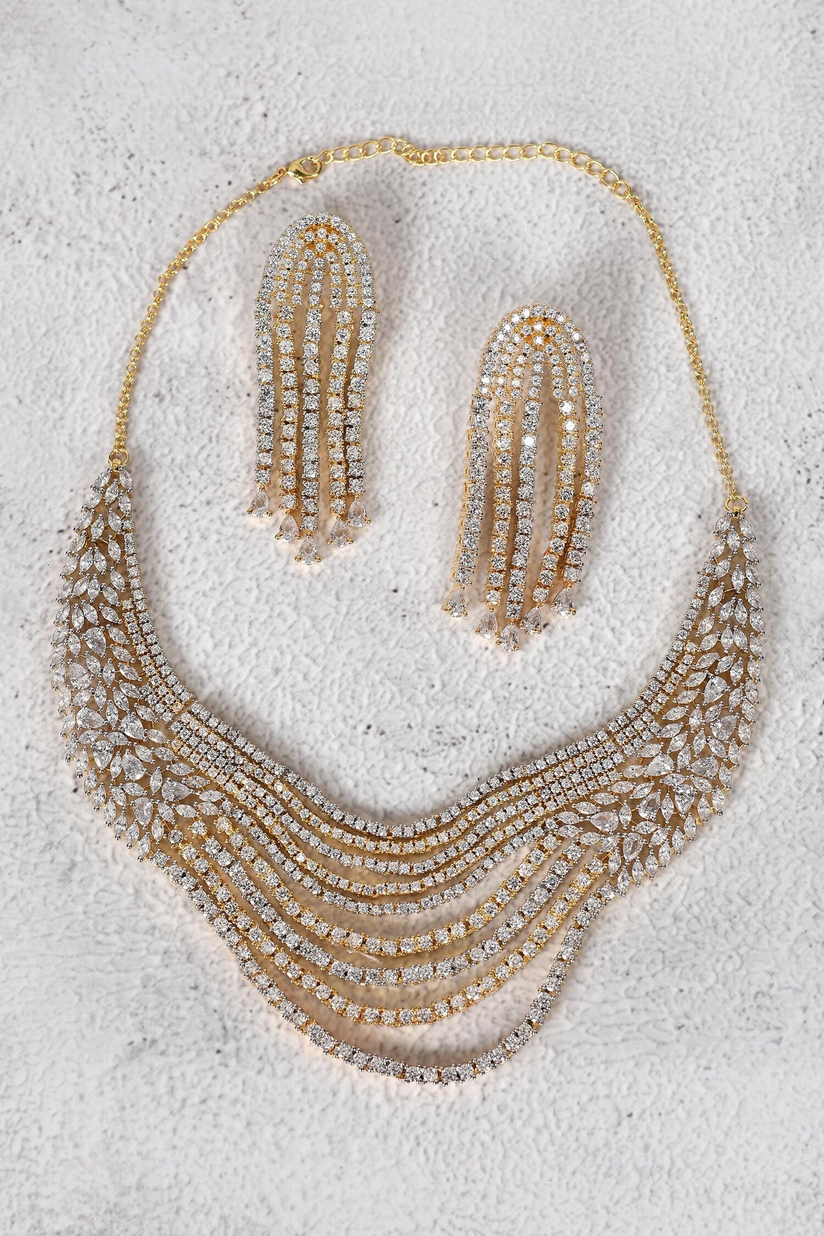Floral Diamond Layered Necklace Set 
