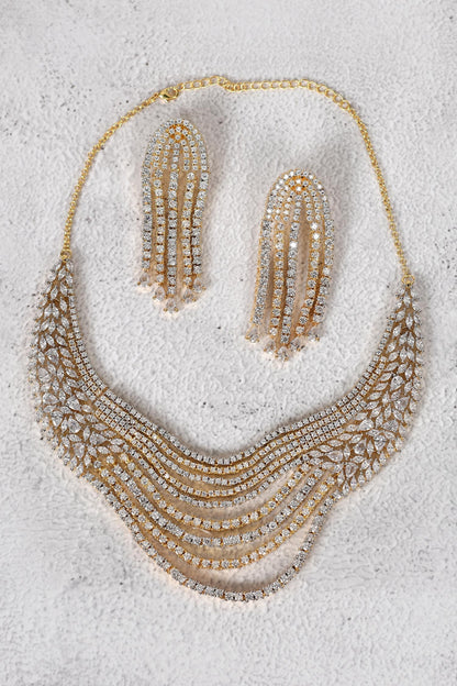 Floral Diamond Layered Necklace Set 
