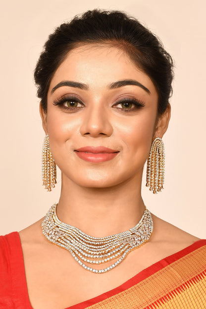 Floral Diamond Layered Necklace Set 