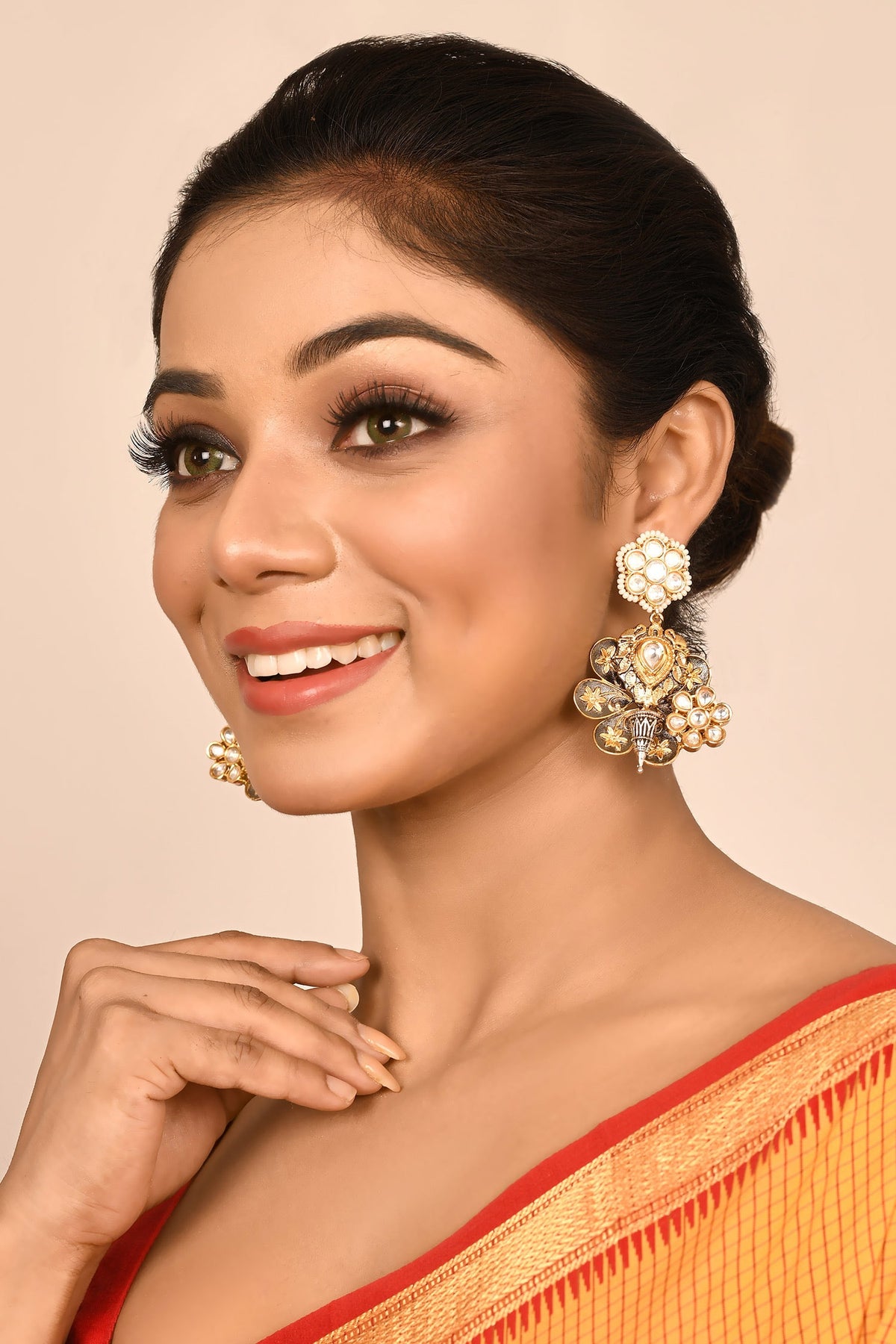 Floral Kundan Dangler Earrings 
