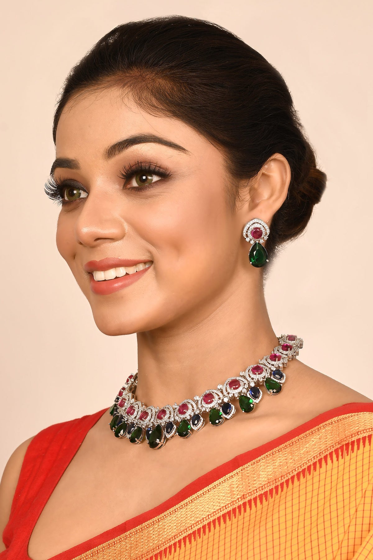 Silver Diamond Cutwork Choker Set 
