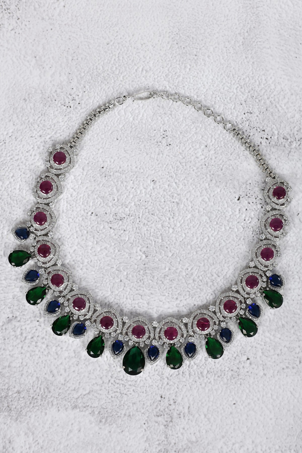 Silver Diamond Cutwork Choker Set 