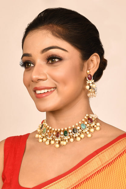 Geometric Kundan Choker & Earring Set 