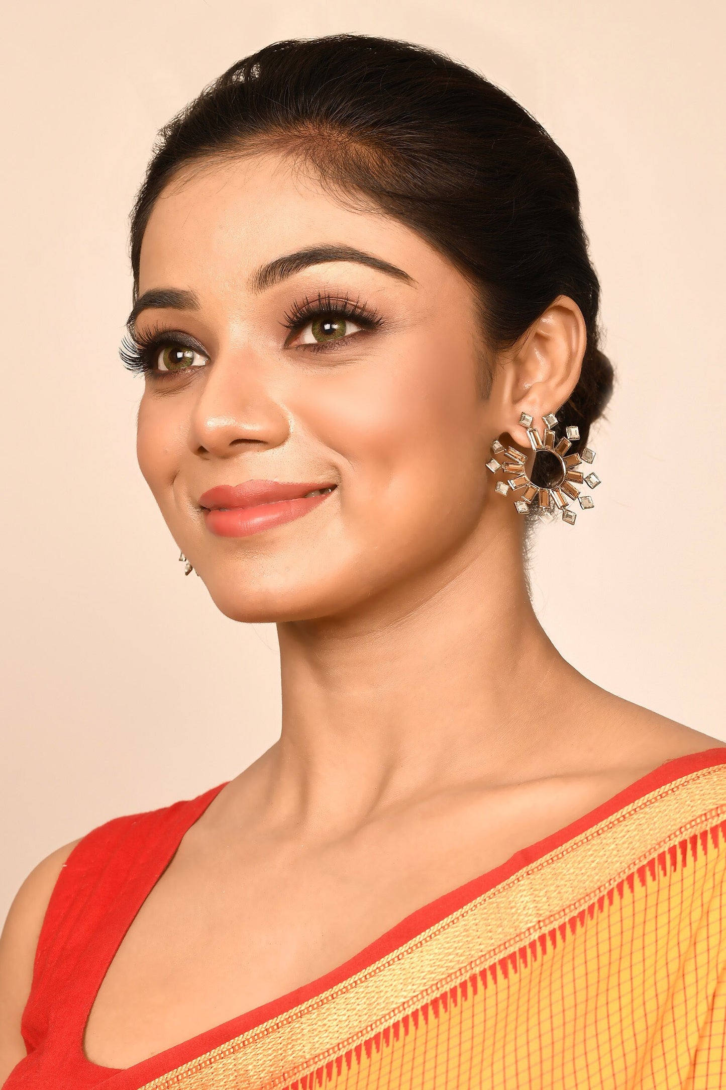 Kundan Geometric Stud Earrings 