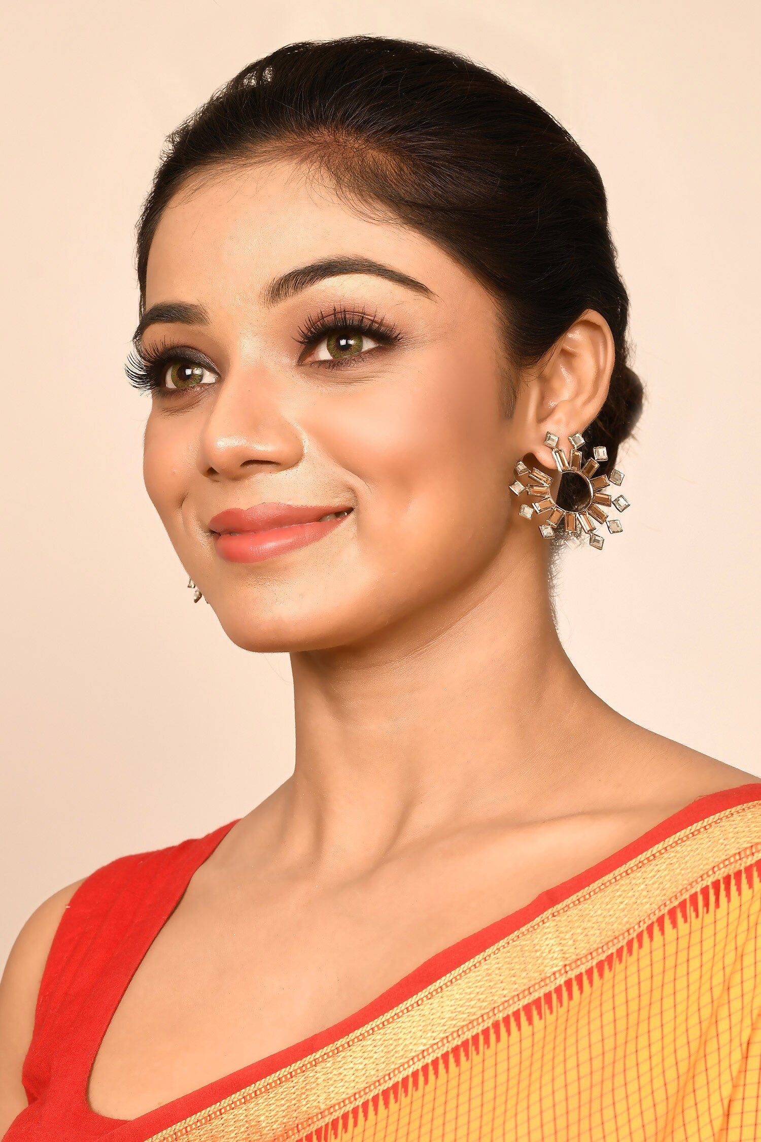 Kundan Geometric Stud Earrings 