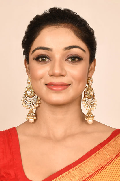 Floral Kundan Chandbalis 