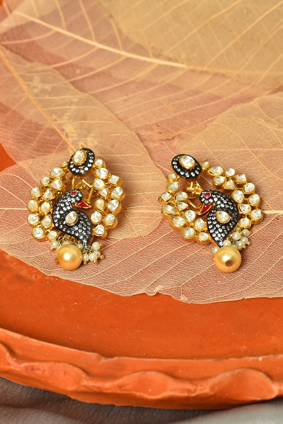 Peacock Motif Kundan Earrings 