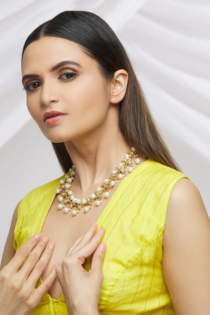 Leaf Pearl Embellished Necklace 