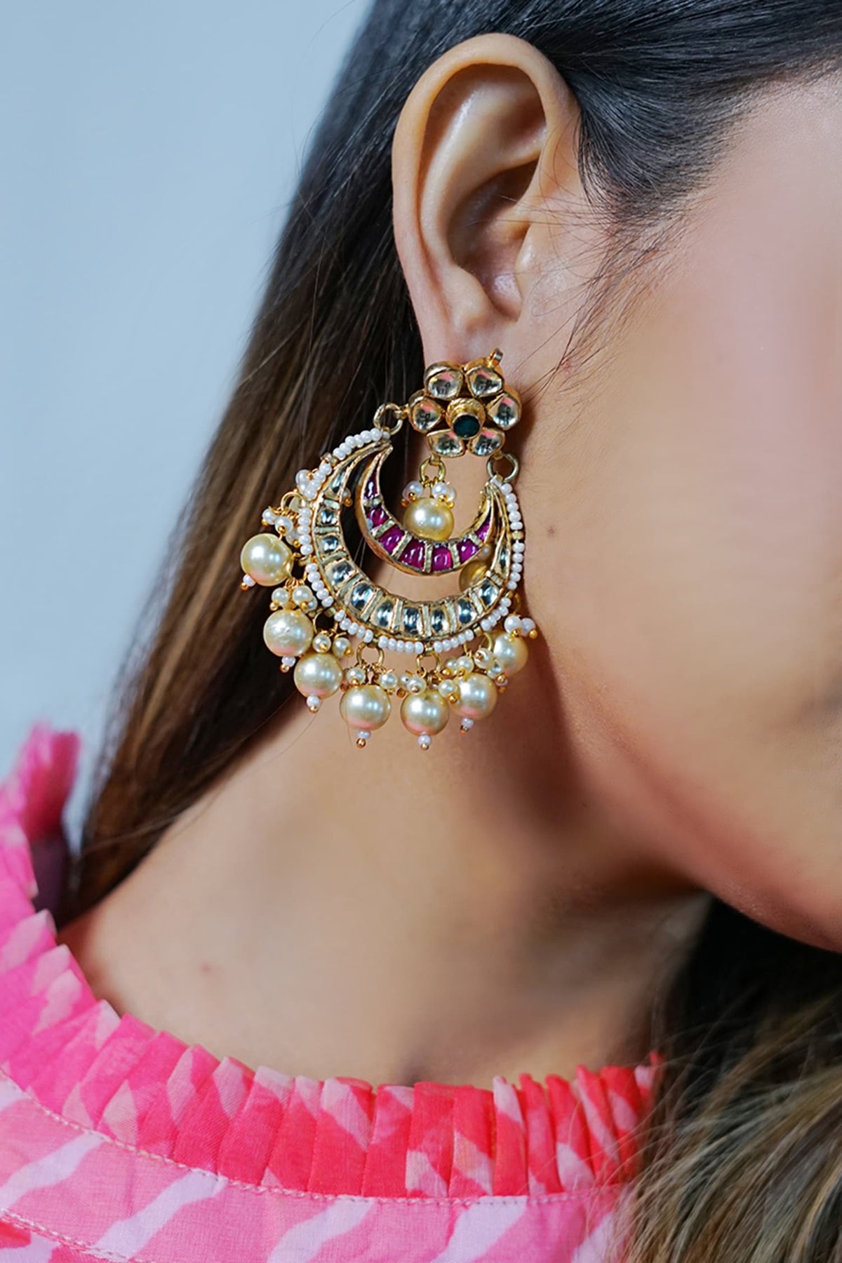 Kundan Stone Chandbali Earrings 
