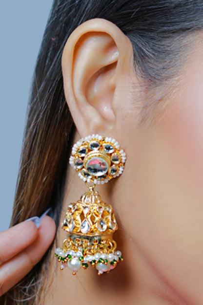 Kundan Carved Jhumkas 