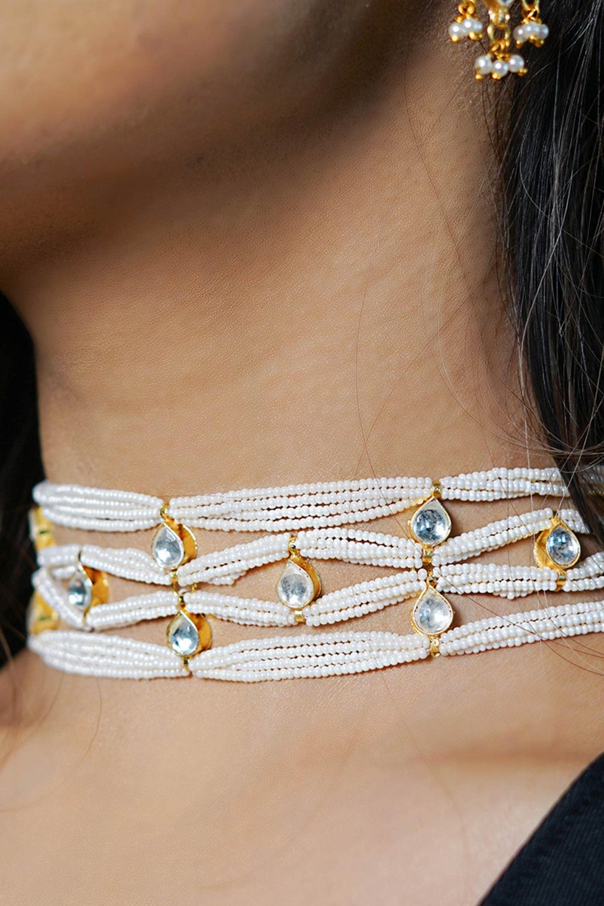 Kundan Stone Carved Necklace Set 