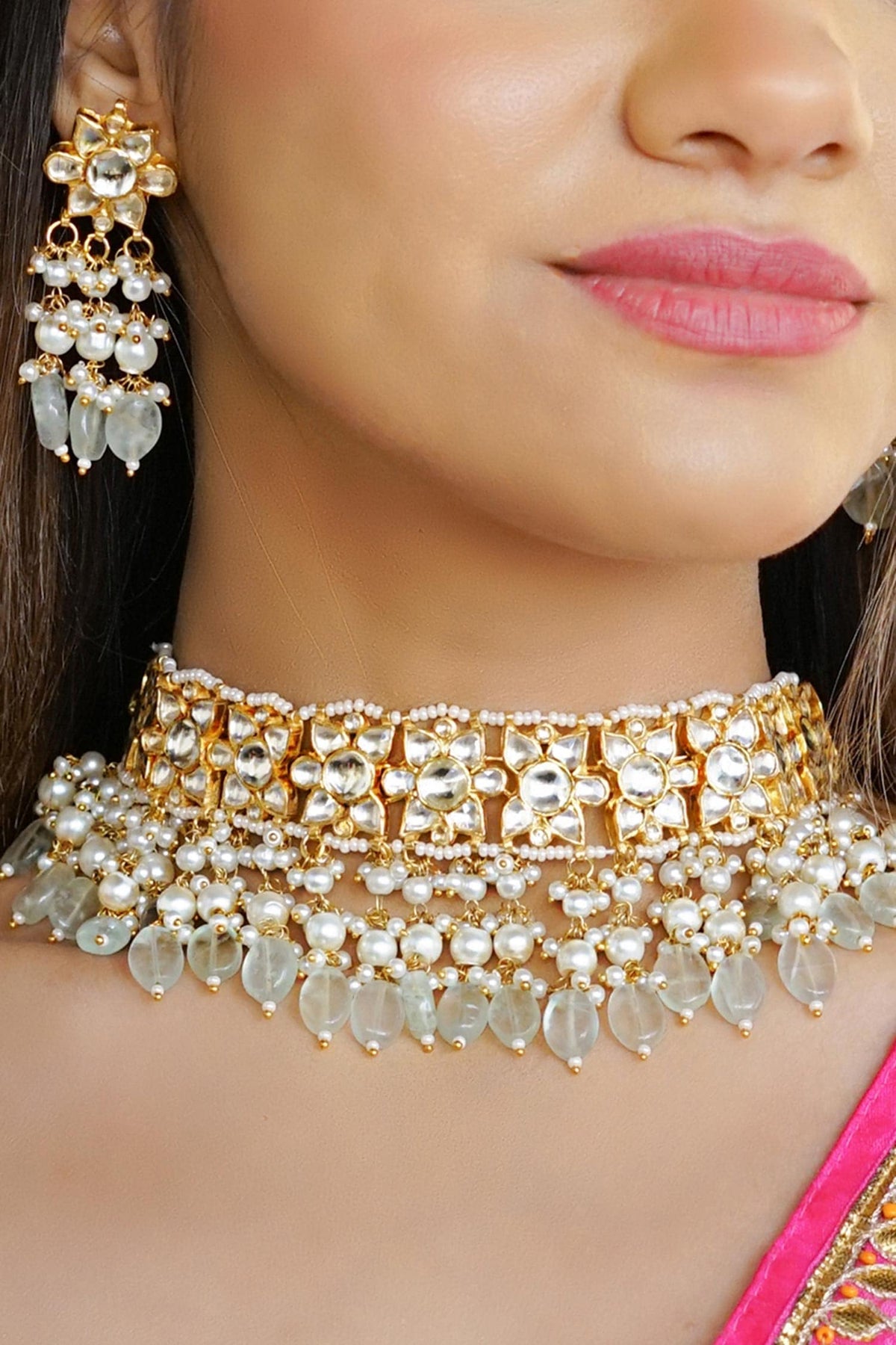 Kundan Carved Necklace Set 