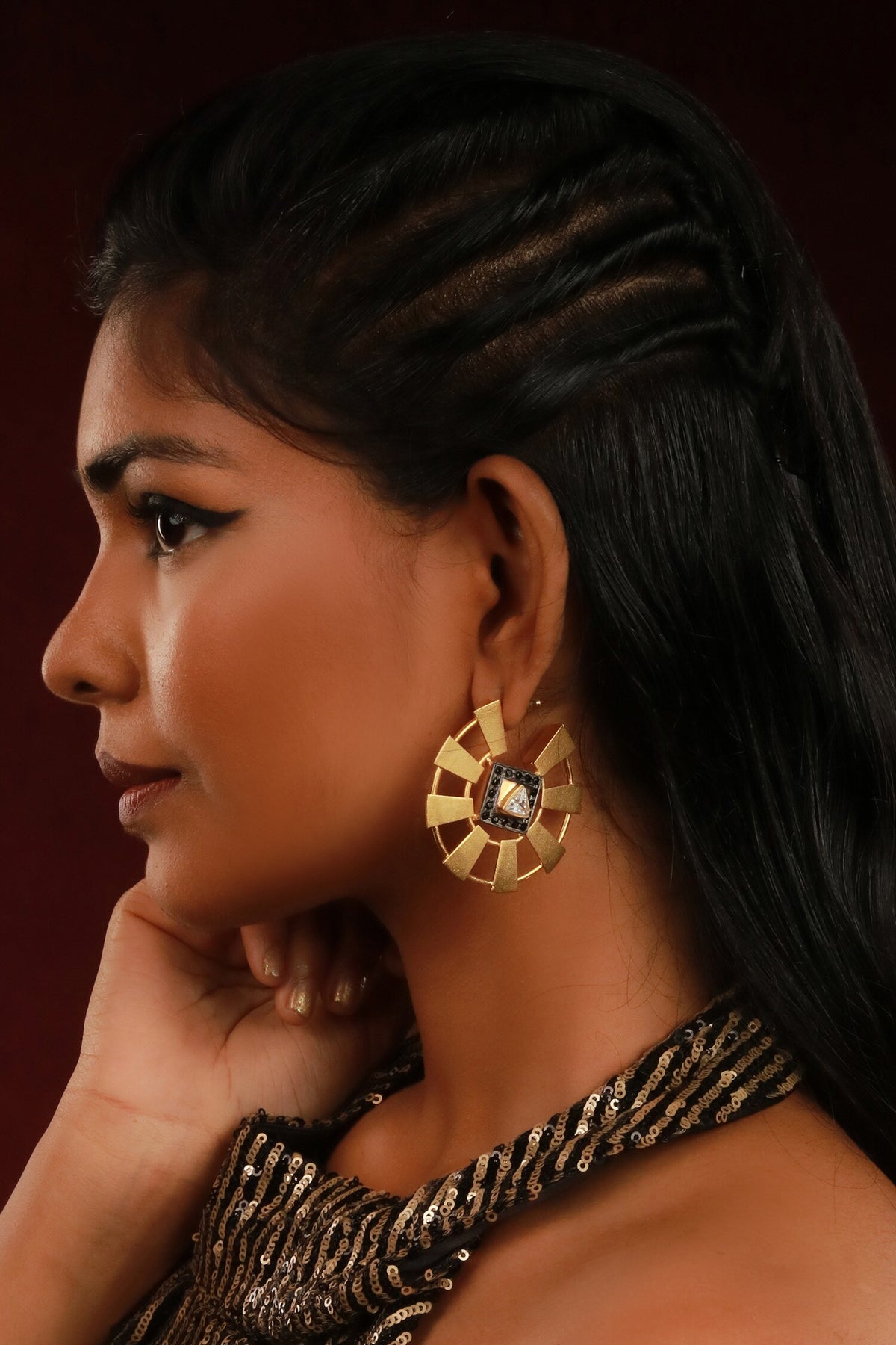 Pentagon Embellished Hoop Earrings 