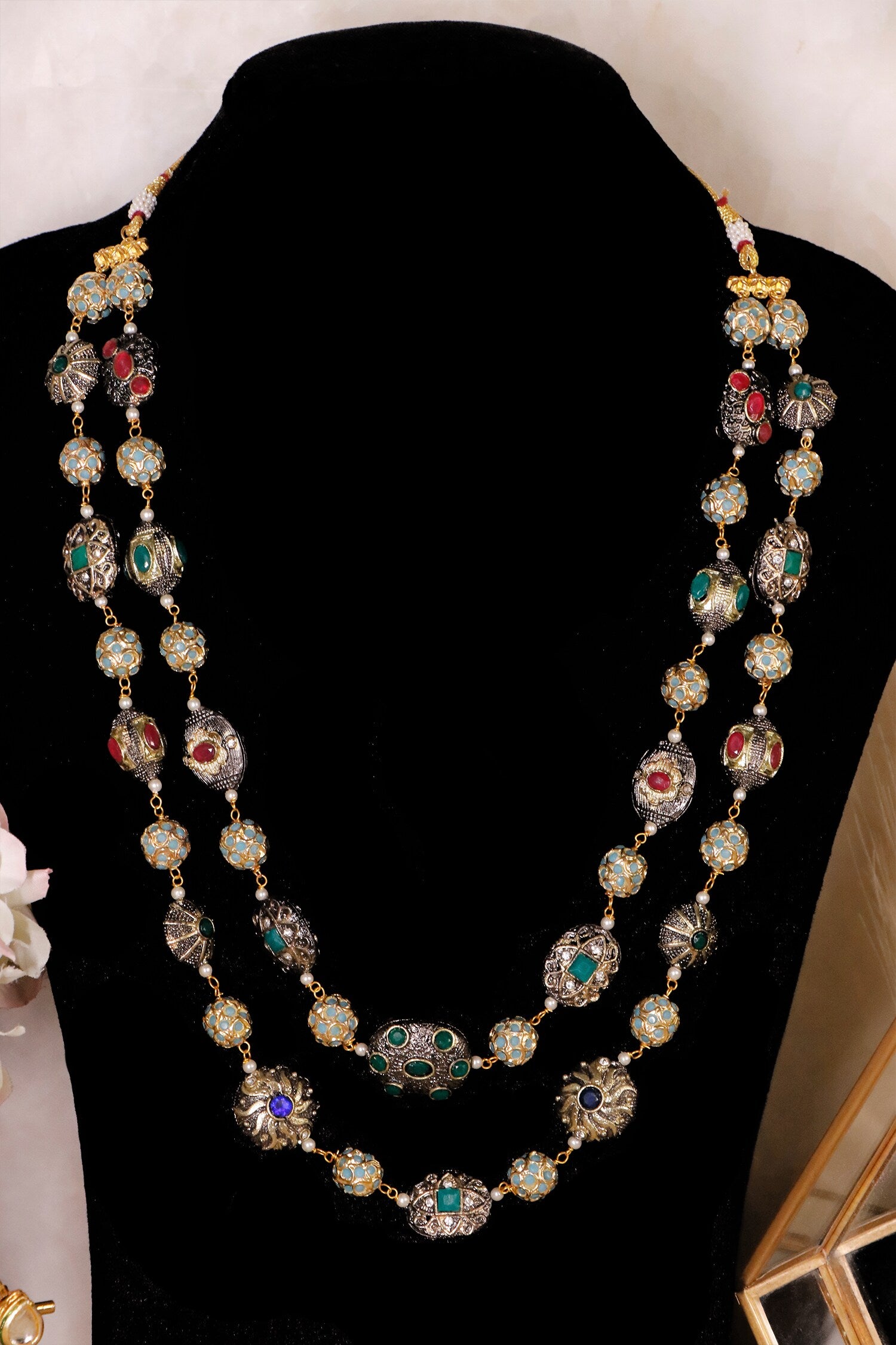 Double Layered Stone Studded Necklace Set 