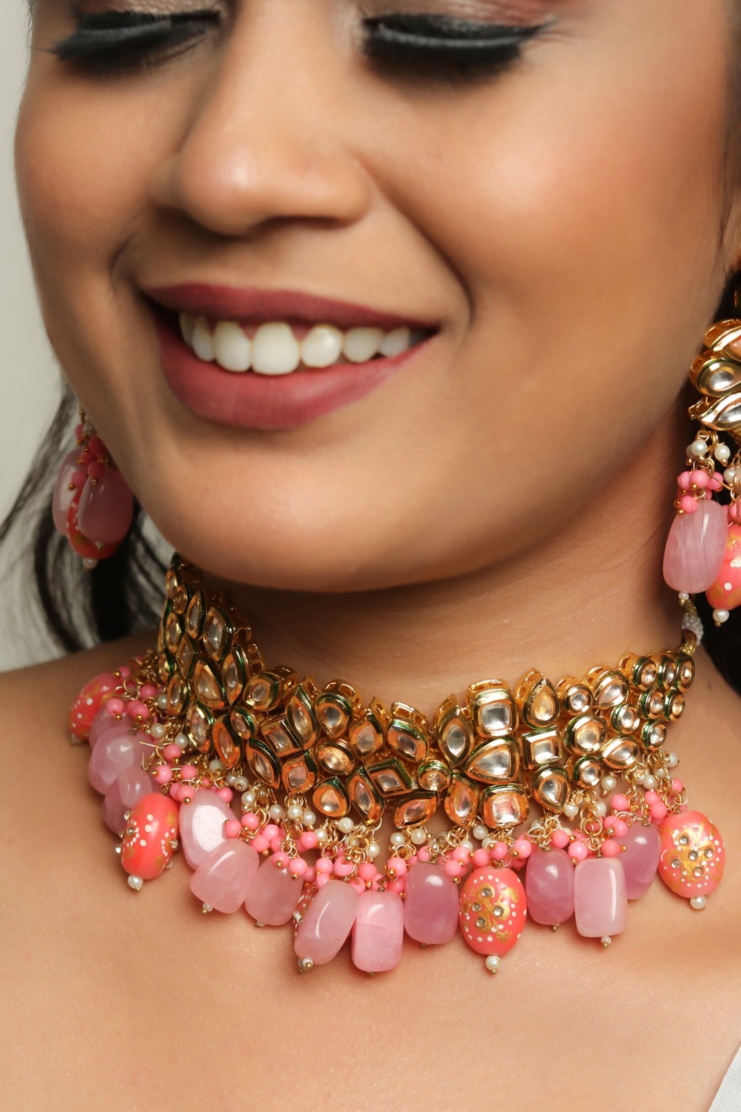 Abstract Stone Embellished Choker Necklace Set 