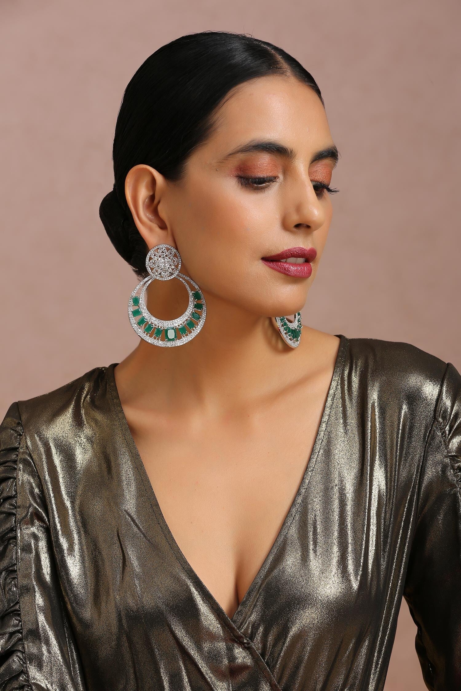 Emerald Embellished Earrings 