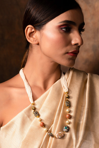 Layered Pearl & Stone Long Necklace 