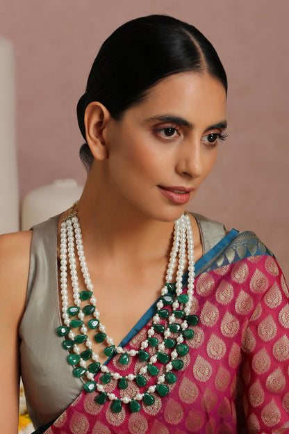 Green Pearl Embellished Layered Necklace 