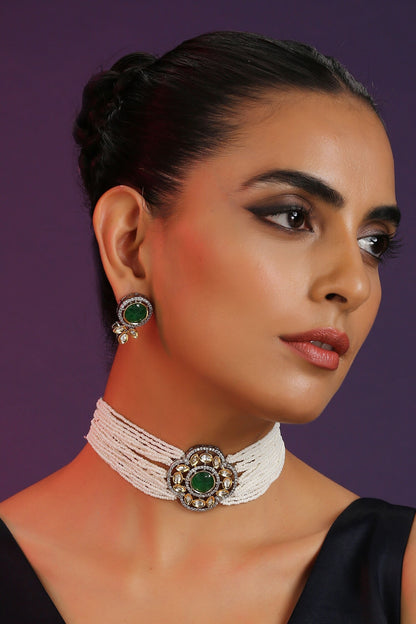 Polki Studded Choker Necklace Set 