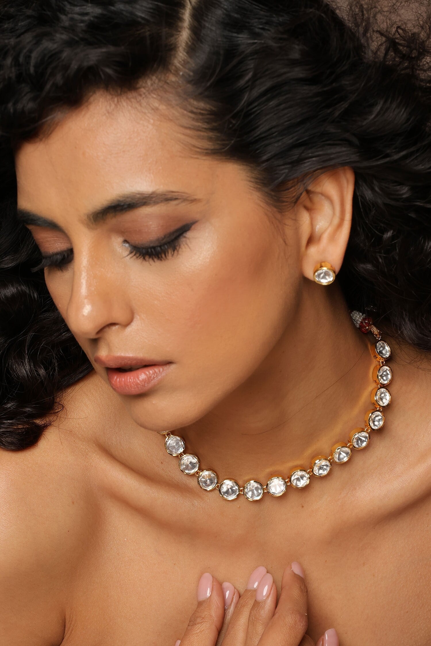 Circular Polki Embellished Necklace Set 