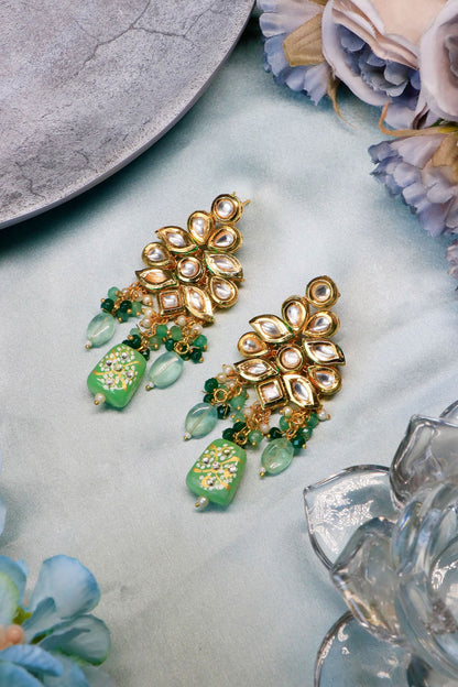 Kundan Green Stone Dangler Earrings 