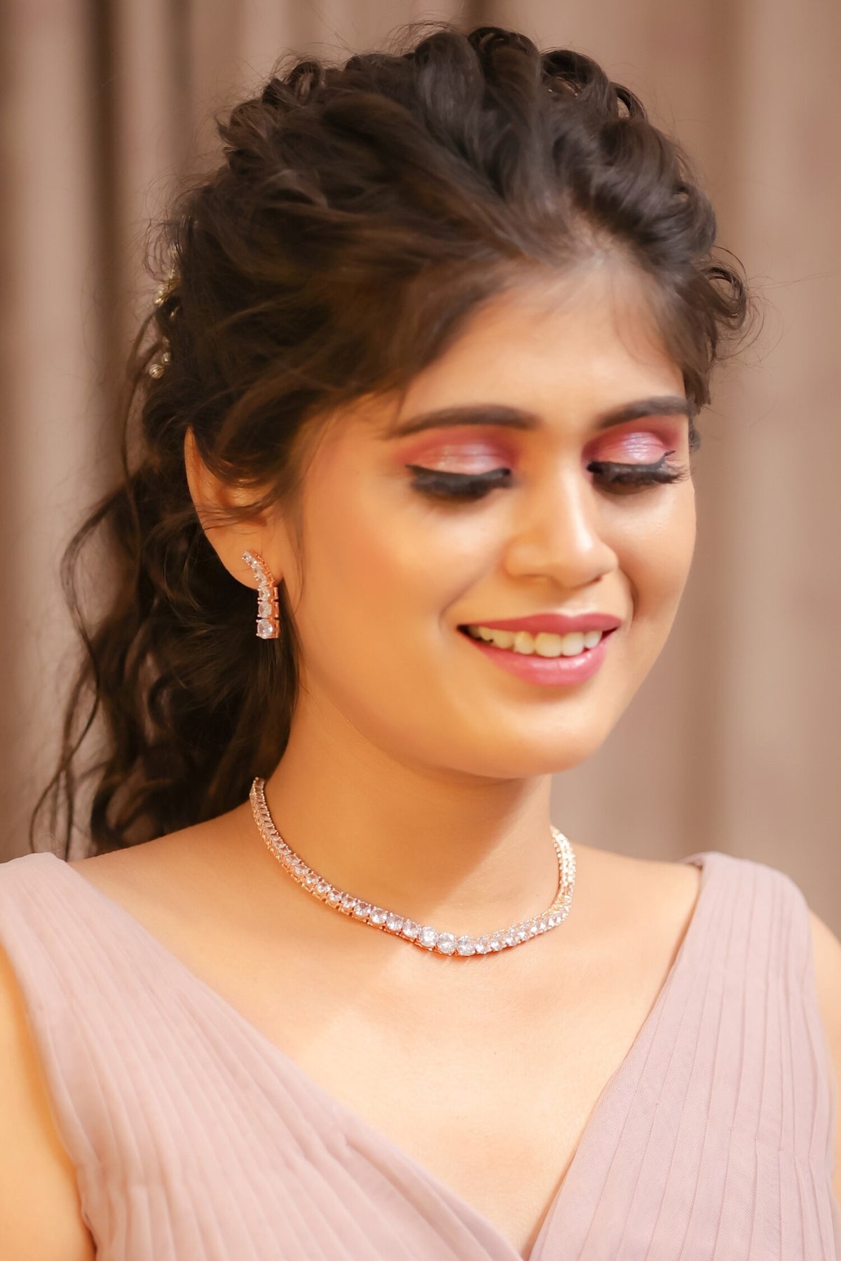 Cubic Zirconia Studded Necklace Set 