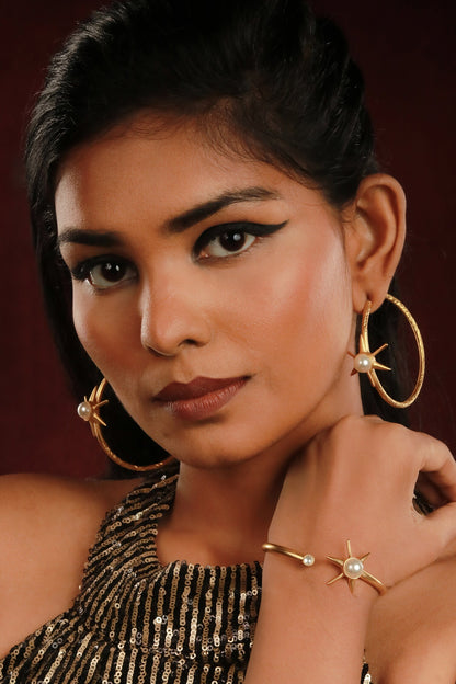Star Pattern Bracelet & Hoop Earrings Set 