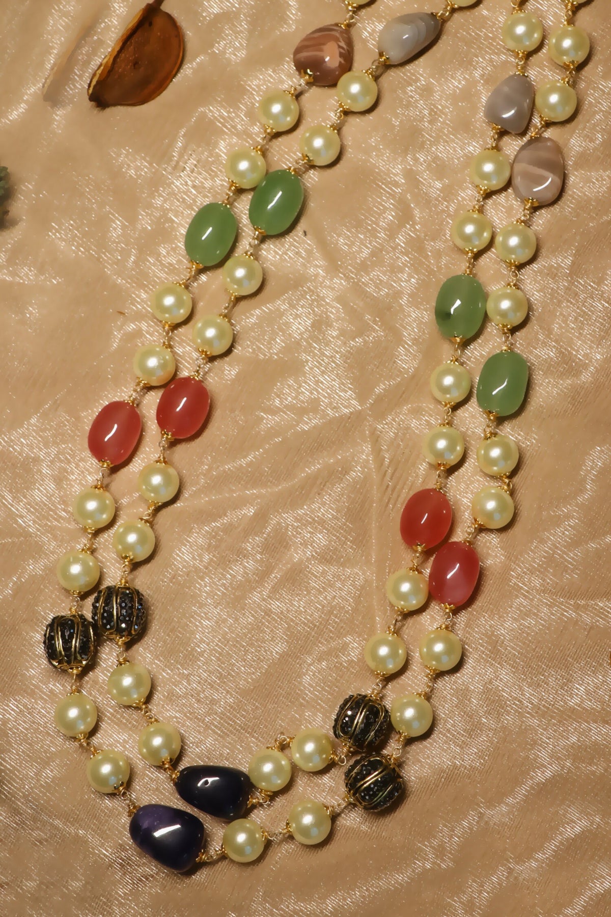 Gold Double Layered Stone Necklace 